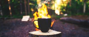 Preview wallpaper cup, drink, steam, bonfire, camping