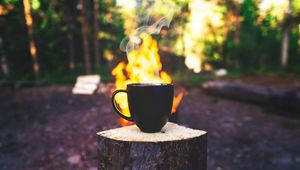 Preview wallpaper cup, drink, steam, bonfire, camping