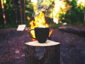 Preview wallpaper cup, drink, steam, bonfire, camping