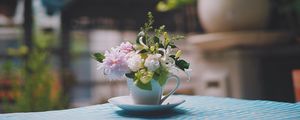 Preview wallpaper cup, flowers, bouquet, decor