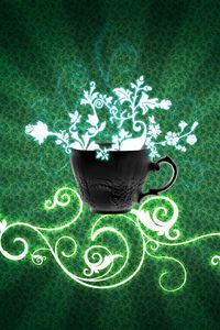 Preview wallpaper cup, flowers, green background
