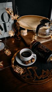 Preview wallpaper cup, garland, coffee, drink, still life