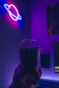 Preview wallpaper cup, hand, neon, dark