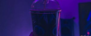Preview wallpaper cup, hand, neon, dark