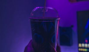 Preview wallpaper cup, hand, neon, dark