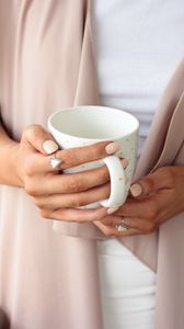 Preview wallpaper cup, hands, girl, drink