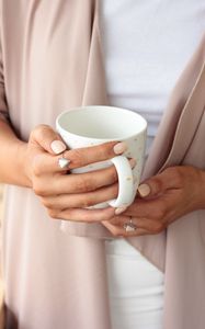 Preview wallpaper cup, hands, girl, drink