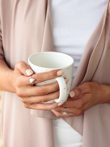 Preview wallpaper cup, hands, girl, drink