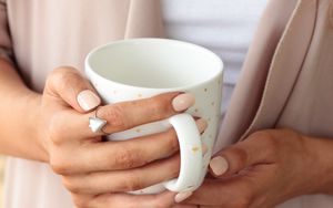 Preview wallpaper cup, hands, girl, drink