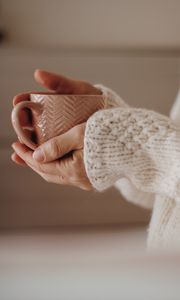 Preview wallpaper cup, hands, sweater