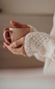 Preview wallpaper cup, hands, sweater