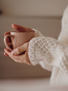 Preview wallpaper cup, hands, sweater