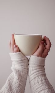 Preview wallpaper cup, hands, sweater, white