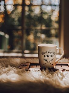 Preview wallpaper cup, inscription, text, white