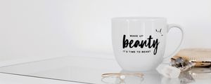 Preview wallpaper cup, inscription, white, decoration