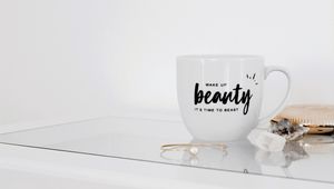 Preview wallpaper cup, inscription, white, decoration