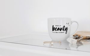 Preview wallpaper cup, inscription, white, decoration