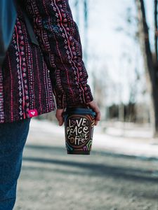 Preview wallpaper cup, inscription, words, coffee, hand