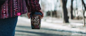 Preview wallpaper cup, inscription, words, coffee, hand