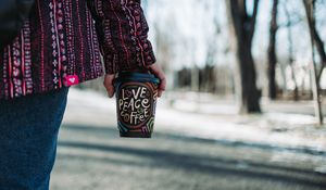 Preview wallpaper cup, inscription, words, coffee, hand