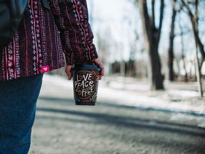 Preview wallpaper cup, inscription, words, coffee, hand