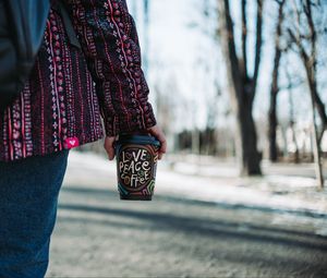 Preview wallpaper cup, inscription, words, coffee, hand