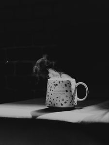 Preview wallpaper cup, inscription, words, bw