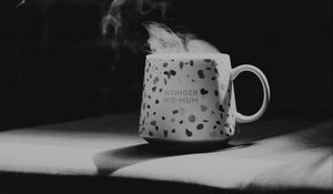 Preview wallpaper cup, inscription, words, bw