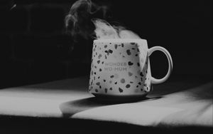 Preview wallpaper cup, inscription, words, bw
