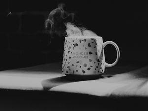 Preview wallpaper cup, inscription, words, bw