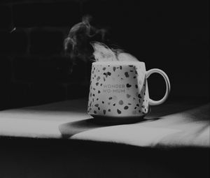Preview wallpaper cup, inscription, words, bw