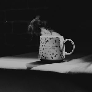 Preview wallpaper cup, inscription, words, bw