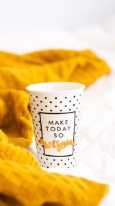 Preview wallpaper cup, inscription, words, phrase, cloth