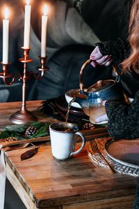 Preview wallpaper cup, kettle, tea, hands, candles