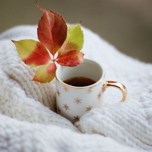 Preview wallpaper cup, leaf, tea, drink