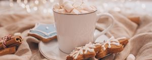 Preview wallpaper cup, marshmallow, cookies, white