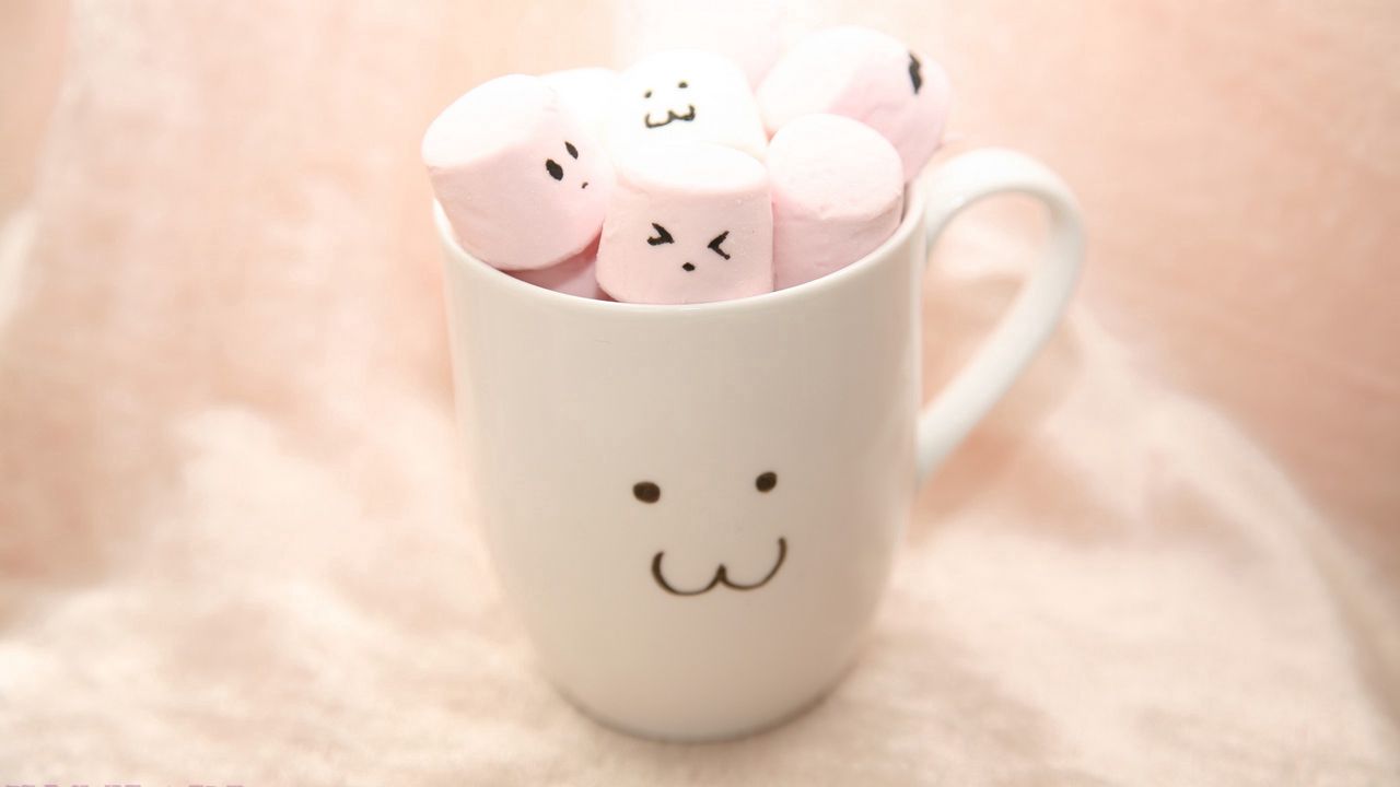 Wallpaper cup, marshmallow, smiles