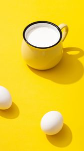 Preview wallpaper cup, milk, eggs, yellow
