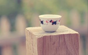 Preview wallpaper cup, saucer, dog dishes, stump