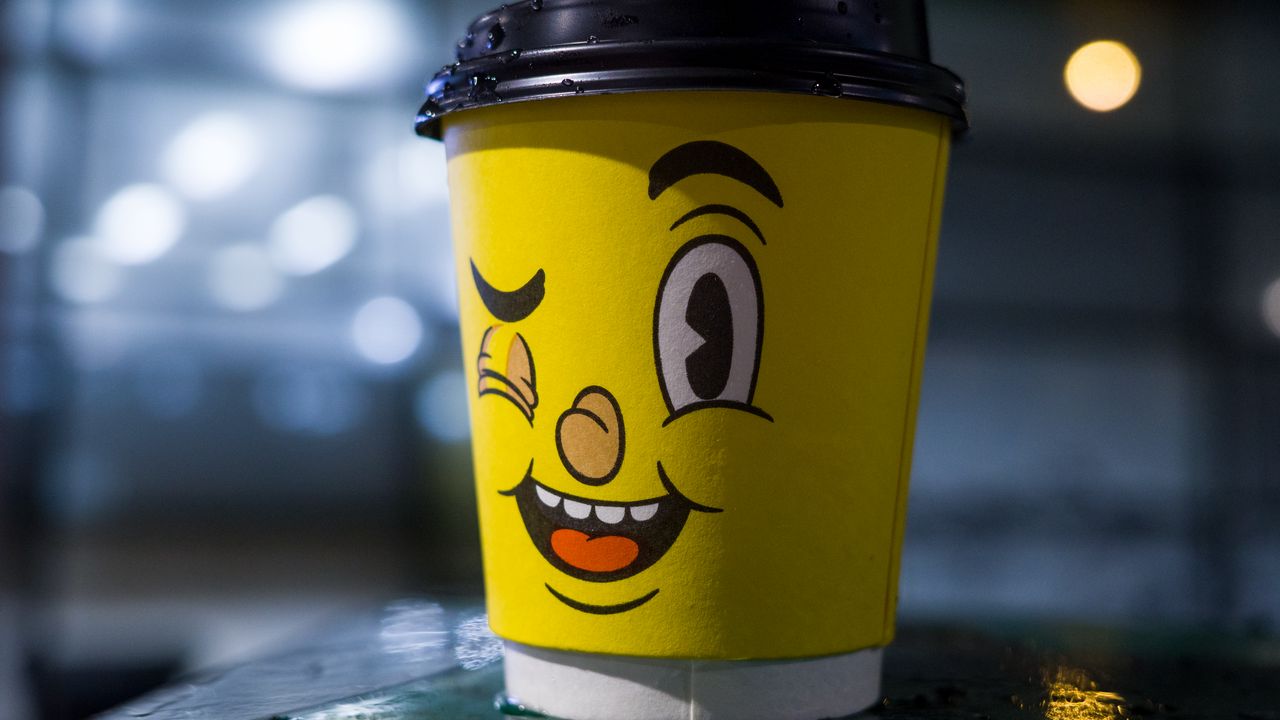 Wallpaper cup, smiley, smile, yellow