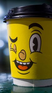 Preview wallpaper cup, smiley, smile, yellow