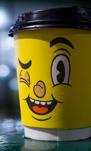 Preview wallpaper cup, smiley, smile, yellow