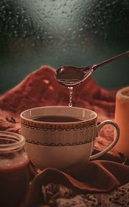 Preview wallpaper cup, spoon, tea, drop