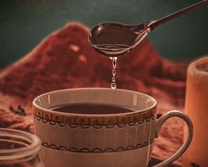 Preview wallpaper cup, spoon, tea, drop