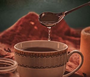Preview wallpaper cup, spoon, tea, drop