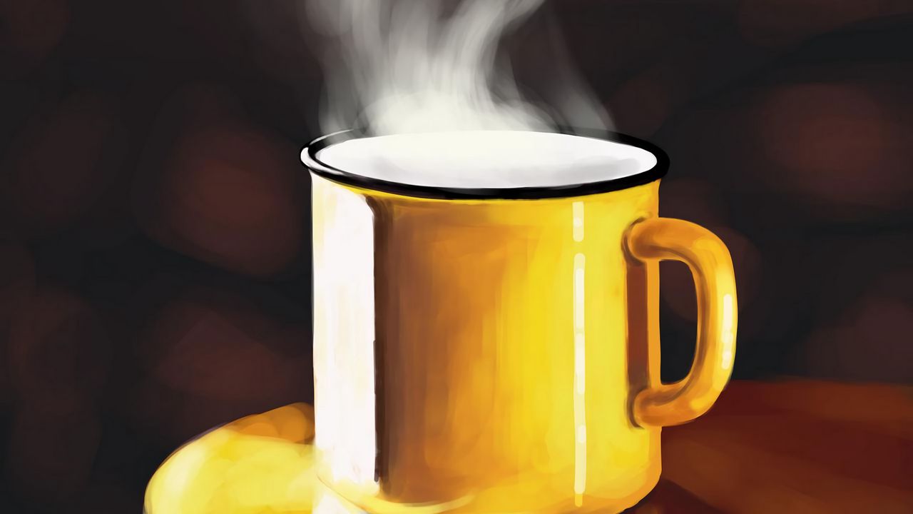 Wallpaper cup, steam, drink, yellow, smoke, art