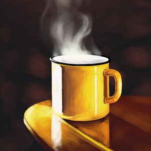 Preview wallpaper cup, steam, drink, yellow, smoke, art