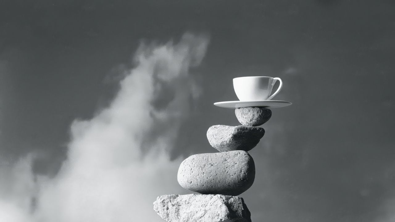 Wallpaper cup, stones, balance, bw