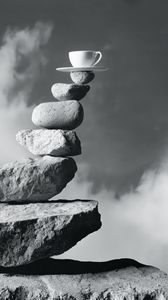 Preview wallpaper cup, stones, balance, bw