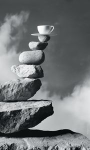 Preview wallpaper cup, stones, balance, bw